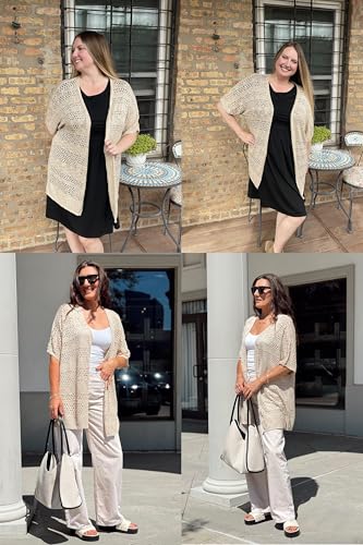 IN'VOLAND Plus Size Lightweight Crochet Cardigan for Women Short Sleeve Summer Kimonos Boho Open Front Knitted Cardigans4