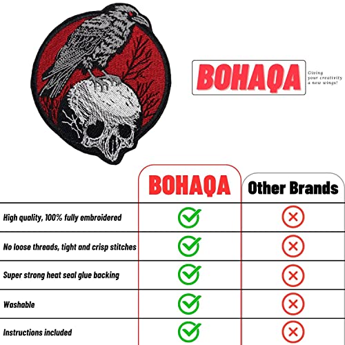 Bohaqa The Raven On The Skull Patch 4" - Cool Goth Skull And Raven Patch - Iron On/Sew On #TOP2