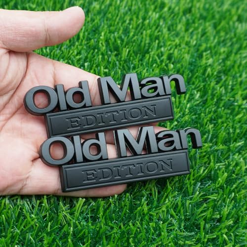 Image of 2pc Old Man Edition 3D Metal Emblem Fender Rear Tailgate Bumper Badge Nameplate Sticker Decal for Car Truck (All Black)