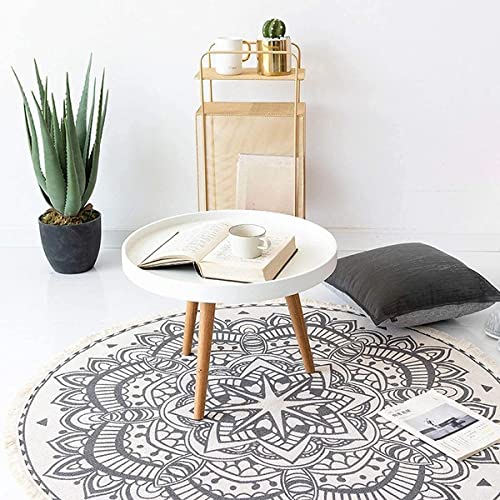 SHACOS Vintage Baumwollteppich Rund Grau Mandala Teppich Baumwolle Waschbar Handgewebt Boho Wohnzimmerteppich mit… – Bild 7