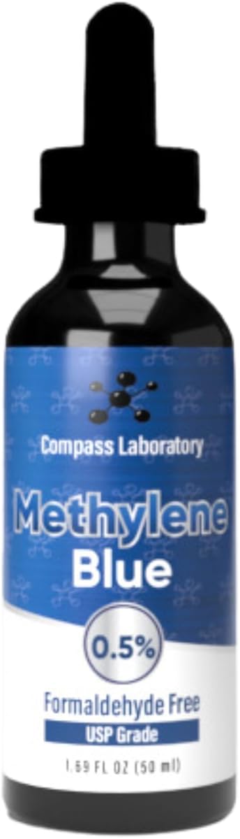 COMPASS LABORATORY Methylene Blue Pharmaceutical Grade, USP Grade, Third-Party Tested Dietary Supplement for Humans, No Formaldehyde, Made in USA (0.5% 50ml Bottle)