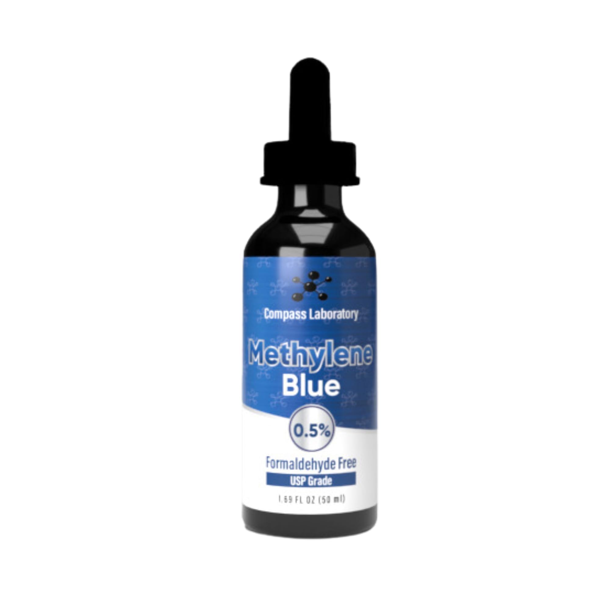 COMPASS LABORATORY Methylene Blue 0.5% | USP-Grade Methylthioninium Chloride Liquid | High Purity Dietary Supplement for Brain Function & Cognitive Health | No Formaldehyde (1) 50ml Glass Bottle
