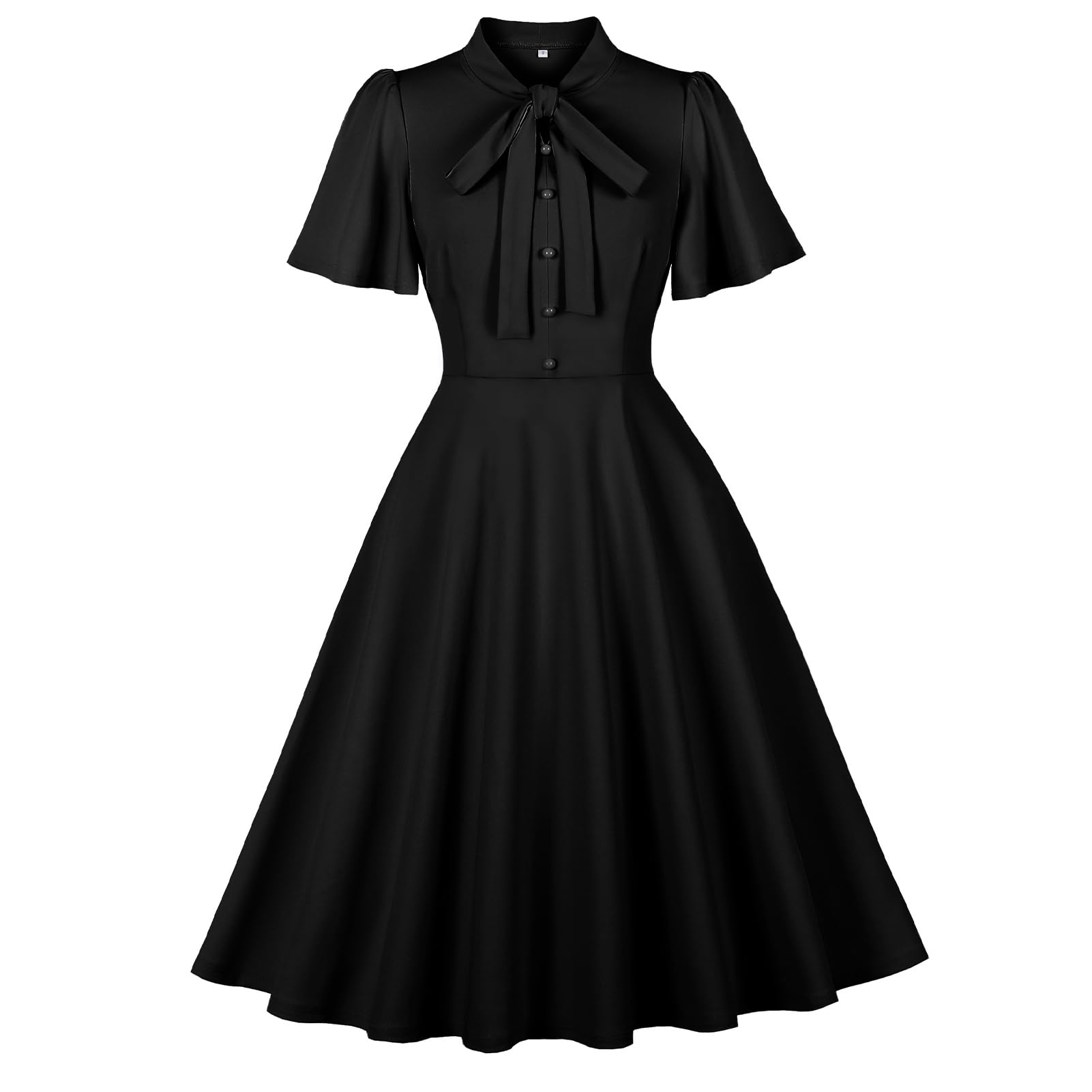 OMEWEE 1950er Vintage Retro Cocktailkleid Damen Elegant Knielang Rockabilly Kleider Krawatte Hals Kurzarm festliches Kleid A-Line Swing Hochzeit Business Kleid Abendkleid Partykleid