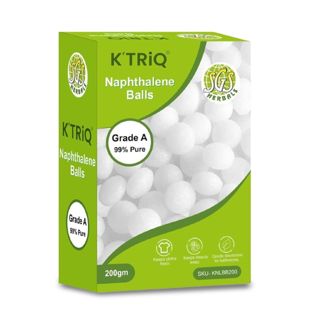 K'TRiQ Naphthalene Balls, Grade A 99% Pure – 400 gm, Long-Lasting Freshness, Protects Clothes from Moths, Mildew, and Bad Odors