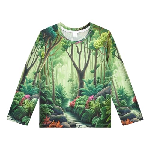 Jungle Stream Tropical Plants Rash Guard Shirt for Boys Sun Protection Shirt for Toddler Kid UPF50+ 7-8T