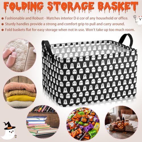 Image of Chunful 4 Pcs Halloween Storage Baskets Black Hey Boo Cute Ghost Laundry Boo Basket Horror Scary Hamper Foldable Storage Bins with Handle Collapsible Organizer for Home Closet Office Bedroom