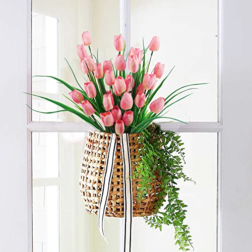 Ruidazon 6 Bundles Tulips Artificial Flowers,30 Heads Outdoor Artificial Tulip Faux Plastic Greenery Shrubs Plants Uv Resistant For Easter Home Outside Garden Porch Window Decor (Pink) #TOP3