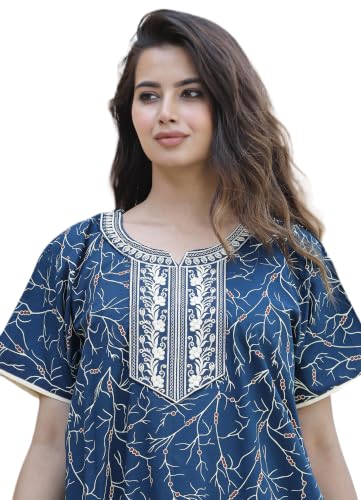 Image of DIAMO Pure Cotton Embroidery Nighty for Women, Cotton Night Gown, Night Maxi Gown, Cotton Nighty with a Pocket and Adjustable Knot