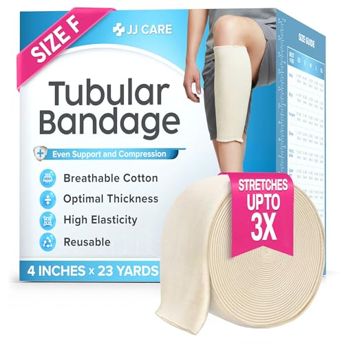 Image of Tubular Bandage, 4 inch x 23 yds / 69 ft,Stockinette Tubing for Ankles and Knees, Tubi Grip Size F Reusable Elastic Bandage Sleeve, Compression Tubes for Knees and Upper Arm