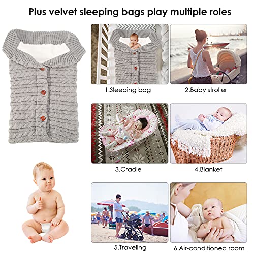 Newborn Baby Swaddle Blanket, Baby Kids Toddler Knit Soft Warm Fleece Blanket Swaddle Sleeping Bag Stroller Unisex Wrap For Boys Girls (Grey) #TOP4