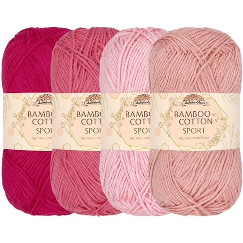JubileeYarn Bamboo Cotton Sport Yarn - 50g/Skein - Shades of Pink - 4 Skeins
