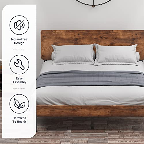 Allewie Queen Size Platform Bed Frame With Wood Headboard And Metal Slats/Rustic Country Style Mattress Foundation/Box Spring Optional/Strong Metal Slats Support/Easy Assembly #TOP3