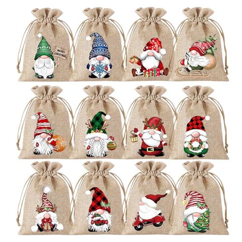 Genérico 12 Bolsas de Regalo de Arpillera de Navidad, Bolsas Pequeñas de Regalos de 10' x 8' con Cordones, para Envolver Regalos Navideños y Suministros para Fiestas Festivas