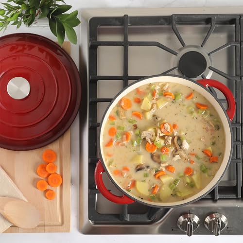 Image of Gibson Home Addlestone 7 Qt Enameled Cast Iron Dutch Oven Pot with Lid - Round, Oven Safe to 500F, Ideal for Bread Baking & Stews - Gradient Red