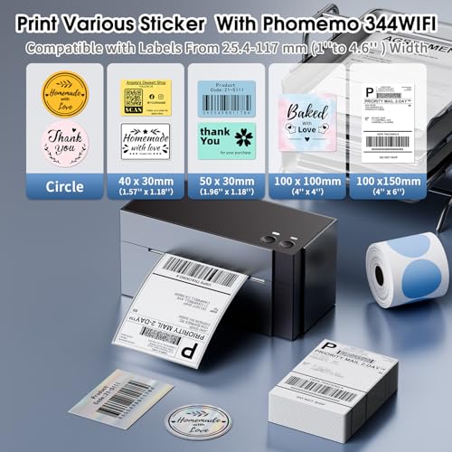 Image of Phomemo 344WF WiFi Label Printer, [Upgraded] 300DPI Shipping Thermal Labels Printer for Shipping Packages, 4x6 Label Printers Compatible with iOS, Android and PC Etsy Ebay USPS, IF Design Award 2024