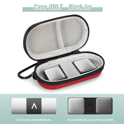Image of Red Mini Portable Case for Kardiamobile EKG Heart Monitor, Hearing Aids, In Ear Monitor - Small IEM Carrying Case Hard Earbud Pouch for Wired Earbuds, Earpods, Earplug, Keychain, Coin, Cable
