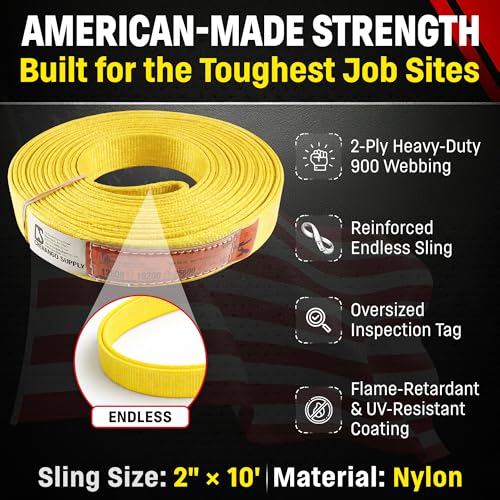 DD Sling 2" x 10' Nylon Endless Lifting Sling – USA Made, 12,800 lb Vertical, 10,200 lb Choker, 25,600 lb Basket – 2 Ply Heavy Duty 900 Webbing, Type 5 Endless Rigging Sling - Thumbnail 2