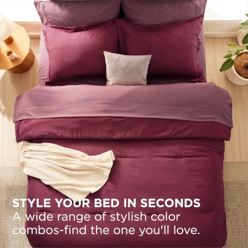 Image of Bedsure King Size Comforter Set - 7 Pieces Burgundy King Bedding Set for All Seasons, Boho Contrasting Design Bed in a Bag with Comforter, Sheets, Pillowcases & Shams