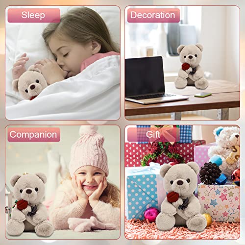 Teddybär, Plüsch-Bär, Teddy mit Rose, 23 cm Teddybären Rose Stofftier Spielzeug Dekozimmer Kissen, Plüschtier Kuscheltier Schmusetier Geschenke für Mama, Kinder Mädchen, Geburtstag, Valentinstag