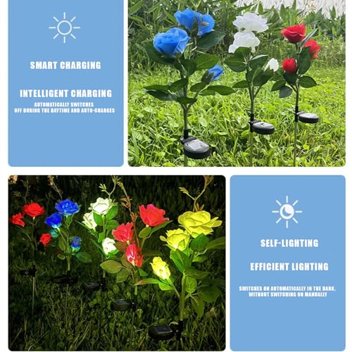 Image of GIGAWATTS Solar Rose Lights BIS Approved 2V Panel Outdoor LED 3 Flower Garden Stake Lamp for Patio Yard Pathway Decoration (Pack of 1, Red, Yellow, White, Blue and Pink)