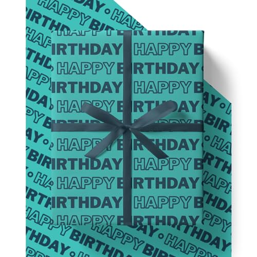 4 x Birthday Wrapping Paper for Men - HUGE 43% BIGGER [84cm x 60cm] Premium Eco Gift Wrap for dad husband brother son boys friend or anyone (4 Sheets & 4 Tags)