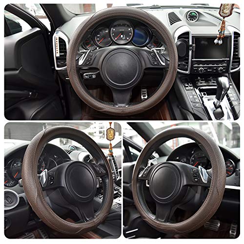 Ylife Microfiber Leather Car Steering Wheel Cover, Universal 15 inch Breathable Anti Slip Auto Steering Wheel Covers (Coffee)