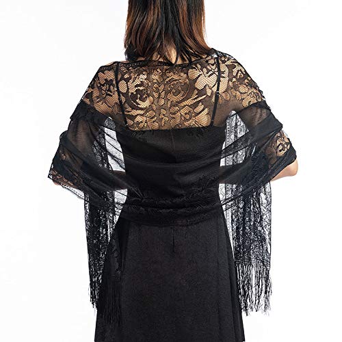 palay Lace Scarf Shawl with Tassel Sheer Mesh Floral Wrap Lightweight Long Evening Shawl for Women Parties and Events-picture-20