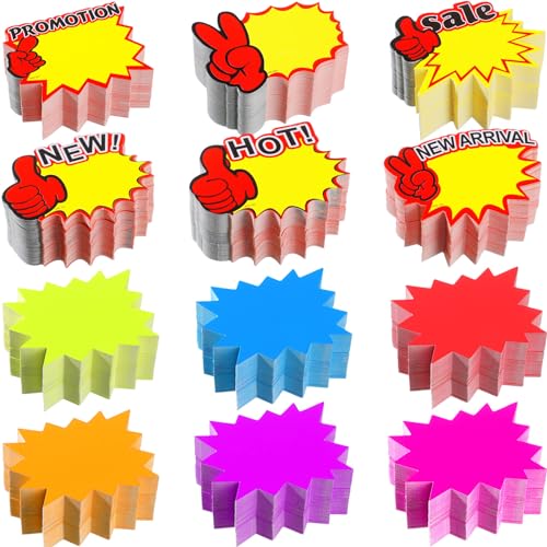 Colarr 1500 Pieces Starburst Signs Sale Signs for Retail Store Fluorescent Price Tags Bulk Bright Star Blank Retail Labels for Bulletin Board Display