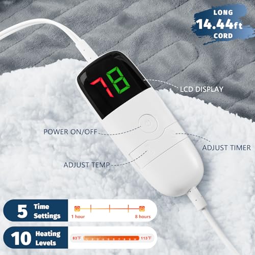 BOMOVA Heated Electric Blanket Twin - 62" x 84" Heating Blanket with 10 Heating Levels & 8 Hours Auto Off, Warm Flannel Blanket with Over-Heat Protection, for Women, ETL & FCC Certified