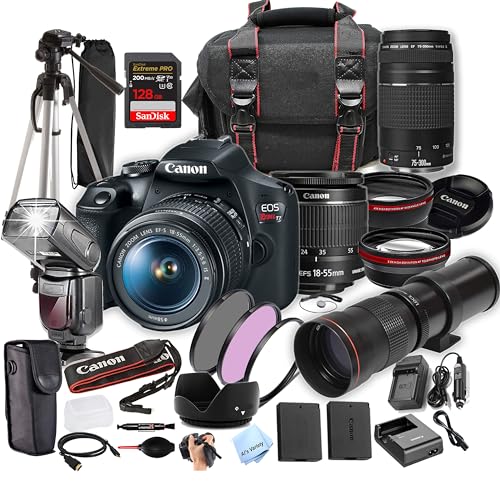 Canon EOS Rebel T7 Camera Bundle W/ 18-55mm, 75-300mm Lenses + 420-800mm Telephoto Lens + 128GB Extreme Speed, Case, Tripod,TTL Speedlite, Spare Battery, Filters, More (Extreme Pro-Bundle) (Renewed)