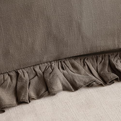 Image of Foindtower Set of 2 Decorative Soild Fringe Ruffle Throw Pillow Covers Soft Boho Farmhouse Cushion Cover Cozy Accent Retro Pillowcase for Couch Sofa Bed Living Room Home Decor,20x20 Inch,Dark Brown