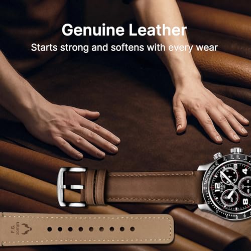 Image of Fullmosa Quick Release Watch Band 20mm,Burnished Leather watch band Bracelet for Samsung Galaxy Watch 42mm,Samsung Gear S2 Classic,Garmin Vivoactive 3 /Venu,20mm Dark Brown+Silver