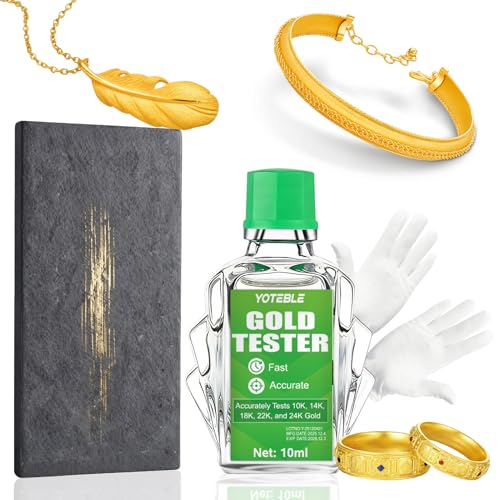 Gold Test Kit, Gold Testing Kit 10k 14k 18k 22k 24K Silver Platinum Precious Metal Tester with 10g Solutions, Test Stone, Detect Real Gold & Precious Metals