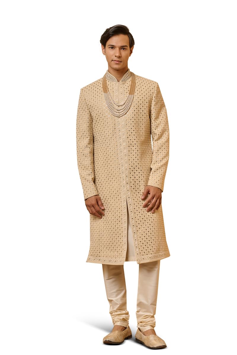 Beige Embroidered Sherwani For Men-image-41