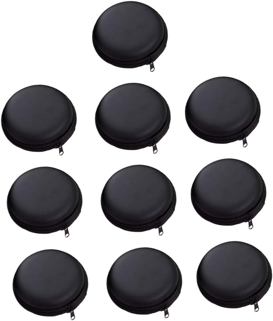 10pcs Case for Earbuds Round Headphone Storage Bag Data Cable Earphone Storage USB Cable Bag Wear-Resistant Pu Material Stylish