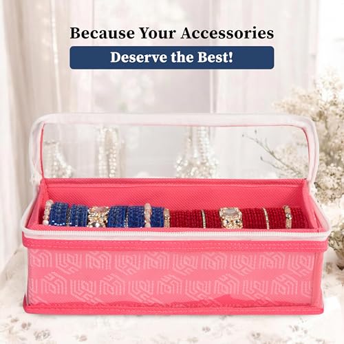 Image of HomeStrap Non-Woven Single Rod Bangle Box with Transparent Top | Waterproof, Dustproof Organizer for Bangles, Chudis, Bracelets, Watches & Jewellery | Compact Storage Organizer | Pink | Pack of 2