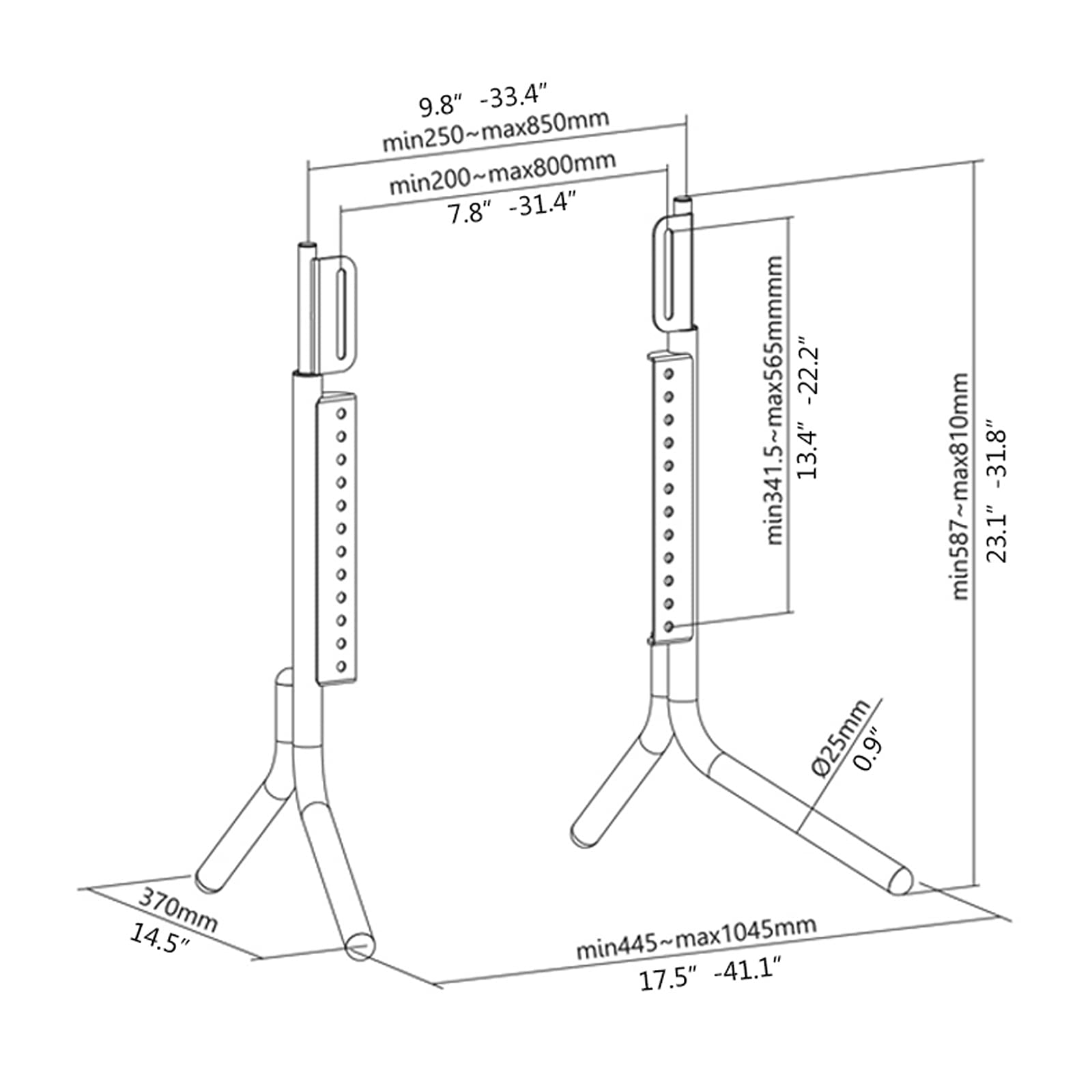 tv Stand Basamento TV da tavolo Base TV universale TV LCD TV in metallo in metallo regolabile in altezza regolabile per TV desktop supporto con gestione filo, nero opaco .per casa, ufficio