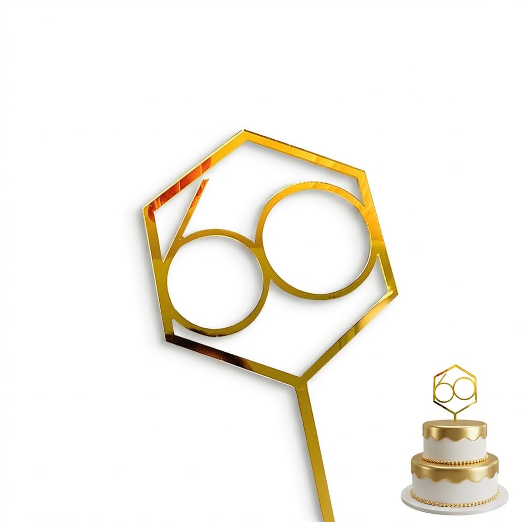 60th Birthday Cake Topper - Gold Acrylic Reusable Number 60 Decor for Anniversary Celebration Party Supplies