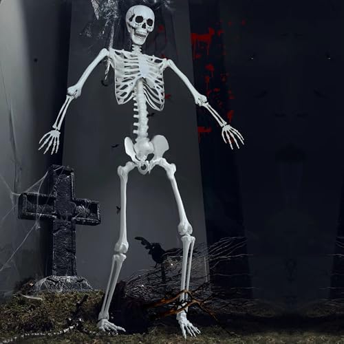 51e0mkuN-SL._AC_ 2.5M Halloween Skeleton Life Size Skeleton Moving Skeleton Realistic Human Plastic Skeleton with Movable Joints for Halloween Lawn Decorations