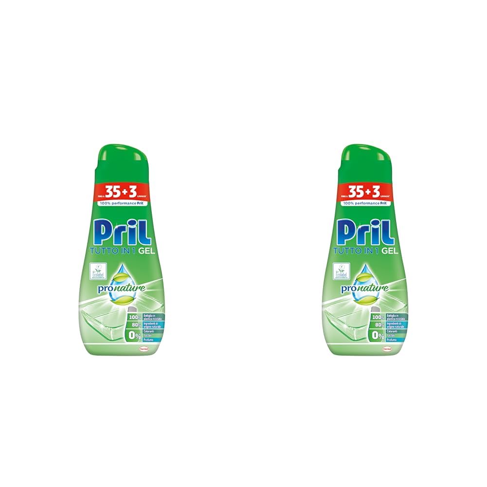 Pril Gel Green Tutto in 1, Detersivo Lavastoviglie, 35+3 Lavaggi (Confezione da 2) Green 608 ml (Confezione da 2)