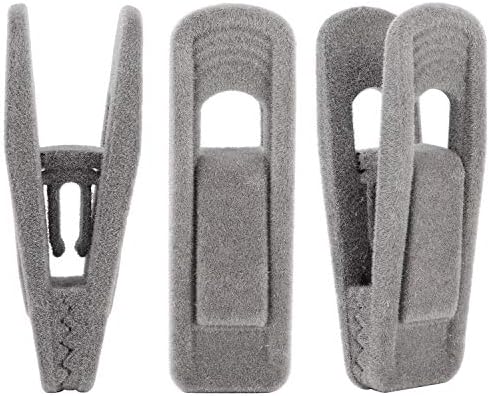 Tinfol Gray Velvet Hangers Clips Pack of 24, Pants Hangers Velvet Clips, Strong Finger Flocked Clips Perfect for Use with Slim-line Clothes Velvet Hangers