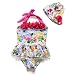 PGXT Girl's One Piece Flower Print Bikini Set Swimwear Bathing Suit With Hat
