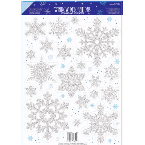 Silver Snowflake Glitter Vinyl Window Decoration - (1 Pc) | Elegant Winter Wonderland Decor - Removable Sticker for Home or Office