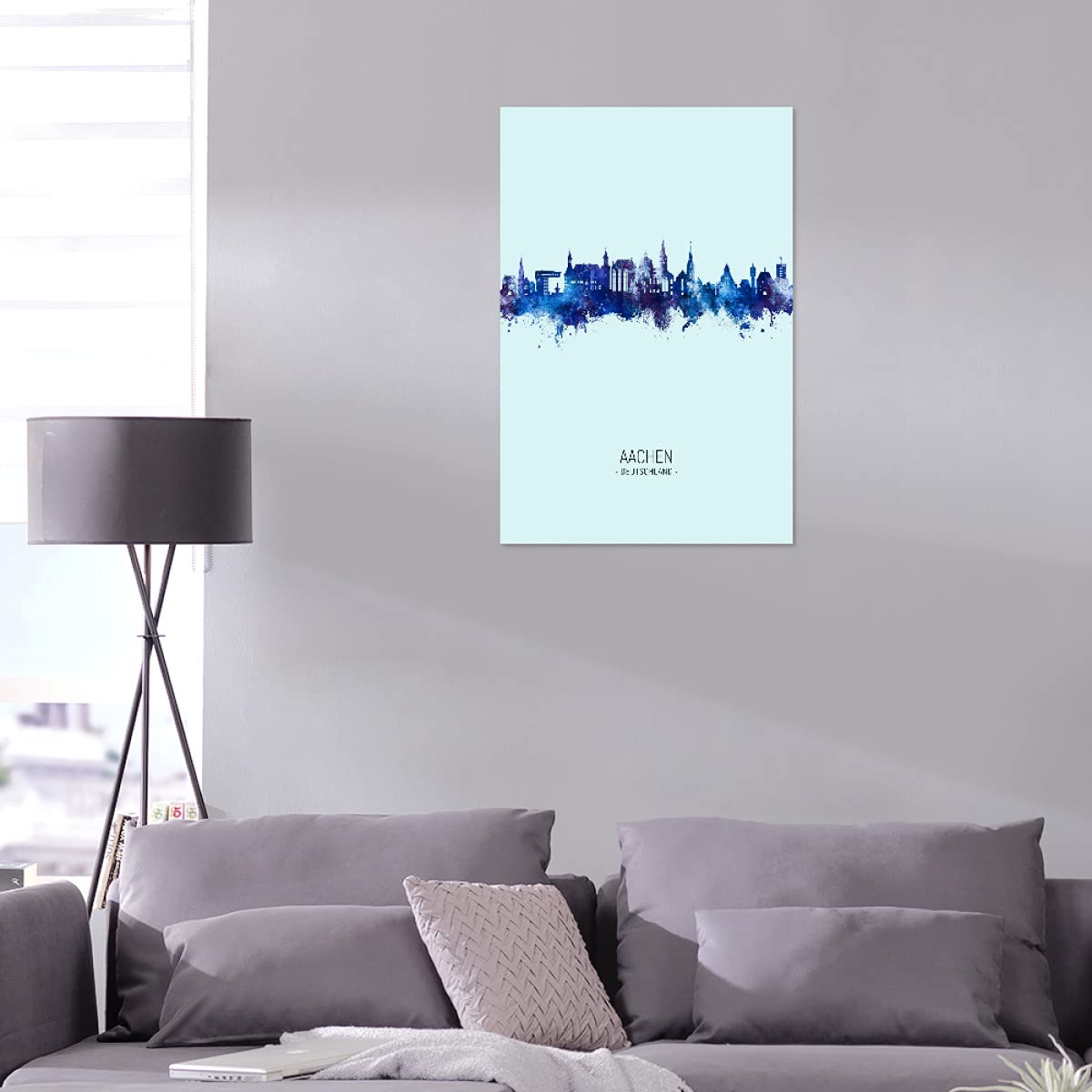 artboxONE Alu-Print 90x60 cm Aachen Germany Skyline Dark Blue von Künstler Michael Tompsett