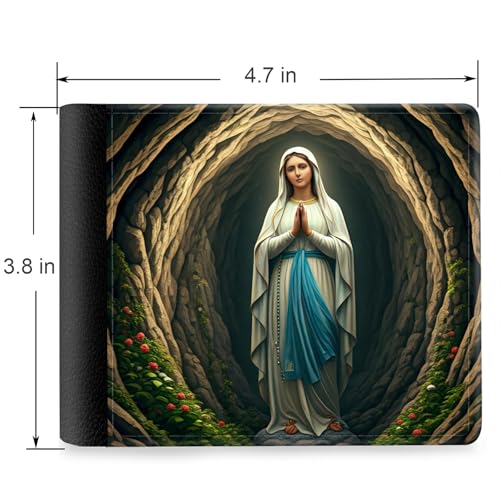Front Pocket Slim Bifold Leather Wallet RFID Blocking with ID Window for Men/Virgin Mary GC24132