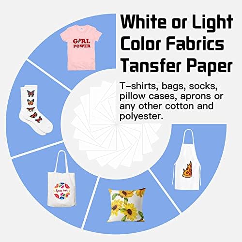 HTVRONT Transfer Paper 10 Sheets A4, Vivid Colour & Durable Iron on Transfer Paper for Light and White Fabric for Inkjet Printer