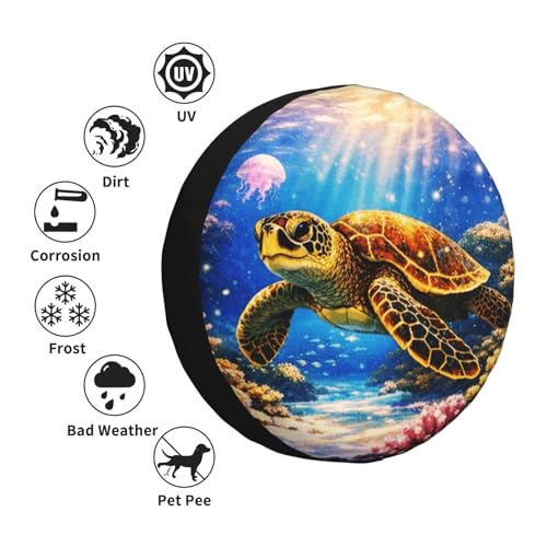 Image of Sea Turtle Spare Tire Cover - Funny Wheel Protectors Waterproof Universal Wheel Cover for SUV Rv Travel Trailer Camper Truck 17 Inch