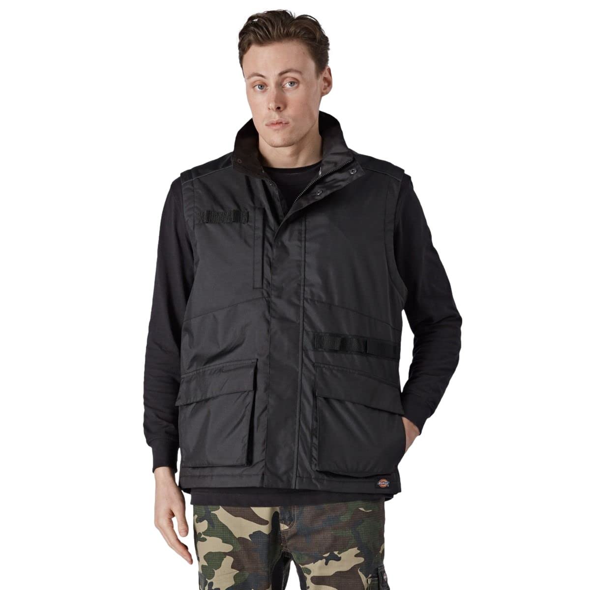 Dickies Men's Black Zip Up Sleeveless Utility Work Vest Dk0a4xt6blk1