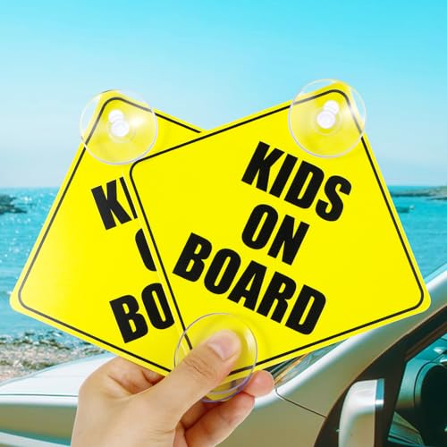 GEEHUA Sicherheitsschilder für Kinder an Bord, 2 Stück 12 7 x 12 7 cm Warnaufkleber für Autoschilder mit doppelten Saugnäpfen Baby im Auto Aufkleber Markierungen für Autofenster wiederverwendbar