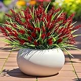 Geegoods Artificial Plants Flowers Outdoor – 24 Bundles UV Resistant Faux Lavender Flowers with Monkey Grass for Garden Porch Window Patio Hanging Planter Decor